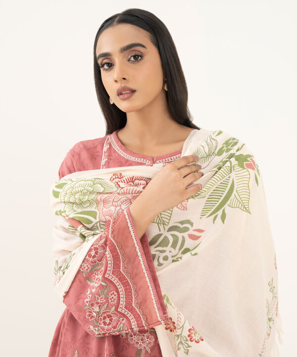 3 Piece - Embroidered Cotton Jacquard Suit