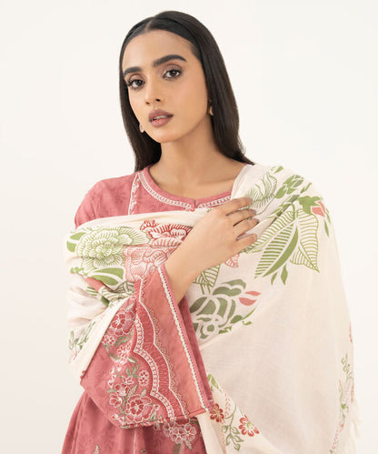 3 Piece - Embroidered Cotton Jacquard Suit