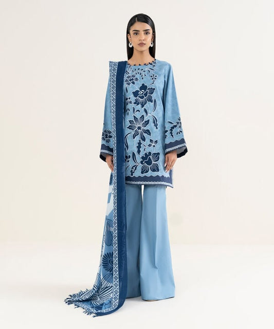 3 Piece - Embroidered Cotton Jacquard Suit