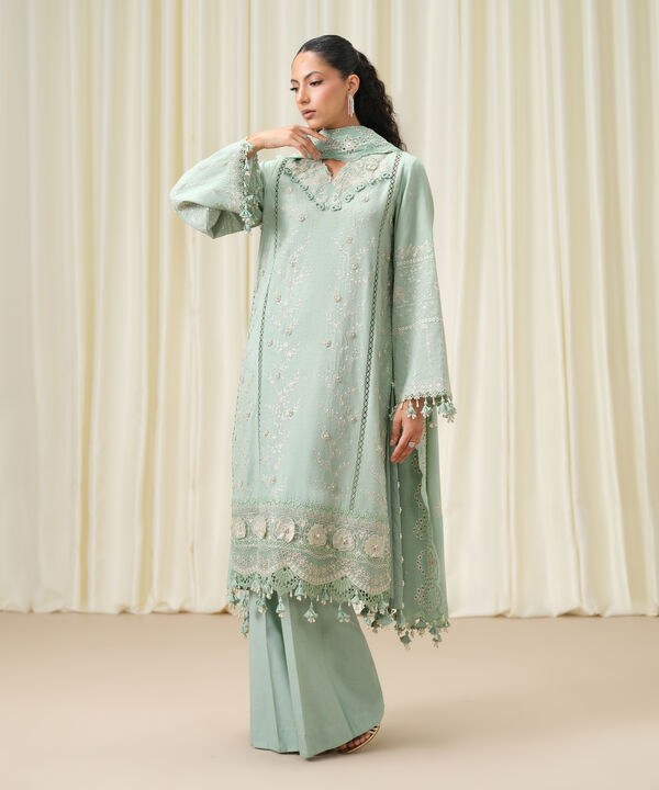 3 Piece - Embroidered Linen Suit