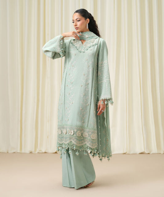3 Piece - Embroidered Linen Suit