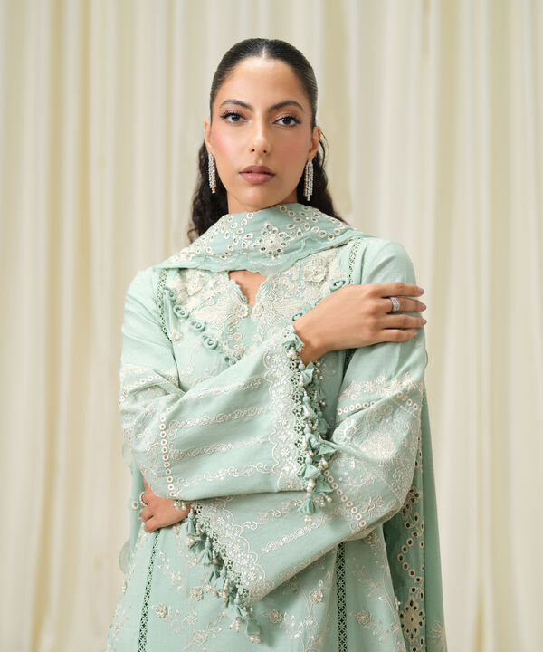 3 Piece - Embroidered Linen Suit