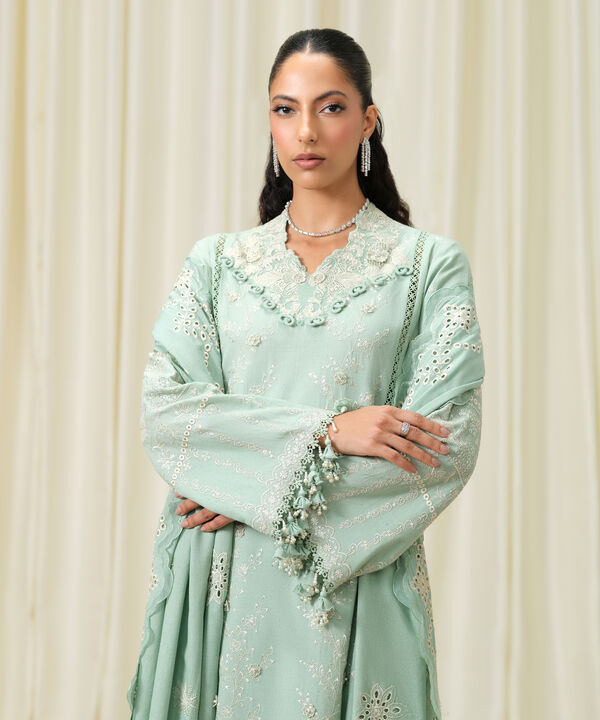 3 Piece - Embroidered Linen Suit