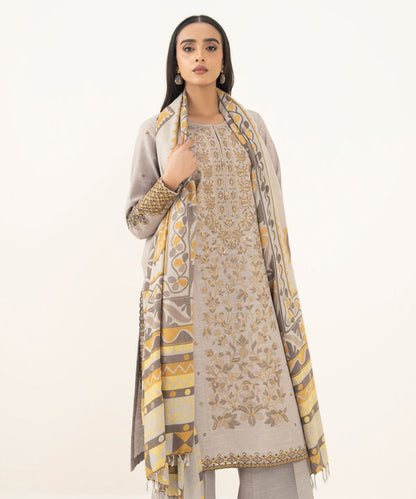3 Piece - Embroidered Khaddar Suit