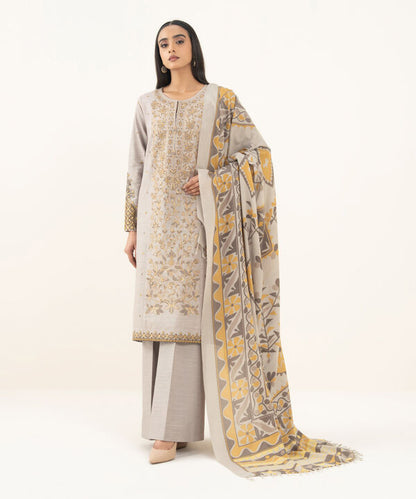 3 Piece - Embroidered Khaddar Suit