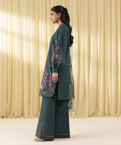 3 Piece - Embroidered Crosshatch Suit (Unstitched)