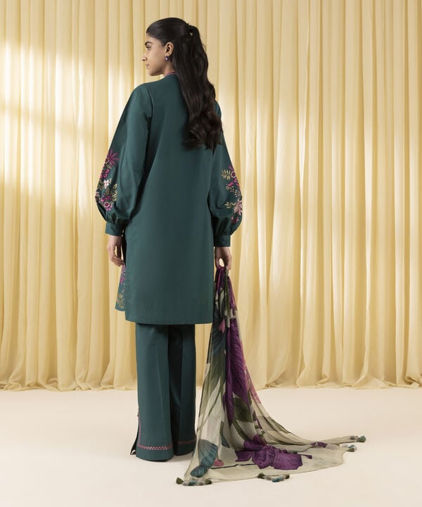 3 Piece - Embroidered Crosshatch Suit (Unstitched)