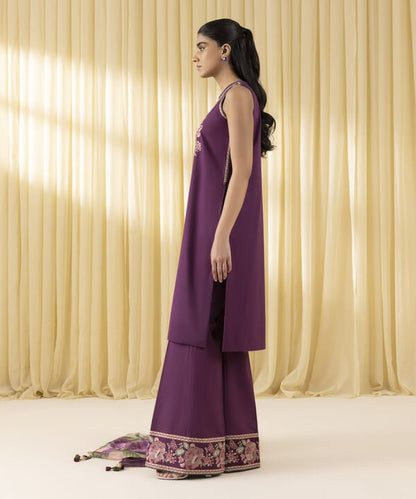 3 Piece - Embroidered Crosshatch Suit (Unstitched)