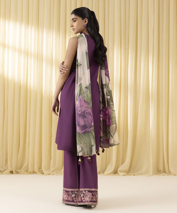 3 Piece - Embroidered Crosshatch Suit (Unstitched)