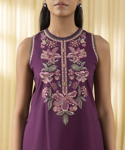 3 Piece - Embroidered Crosshatch Suit (Unstitched)