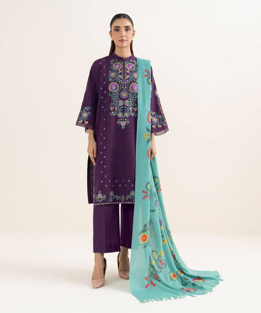 3 Piece - Embroidered Khaddar Suit