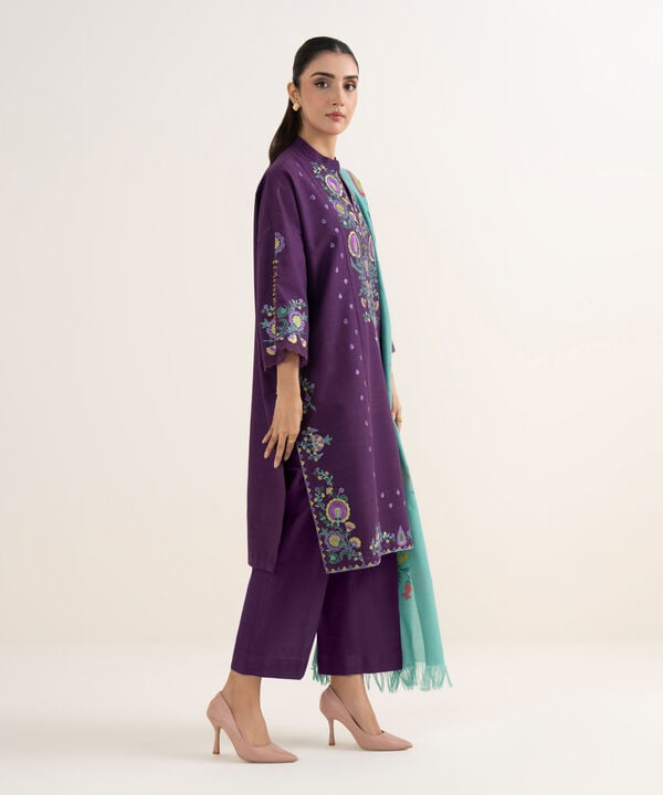3 Piece - Embroidered Khaddar Suit