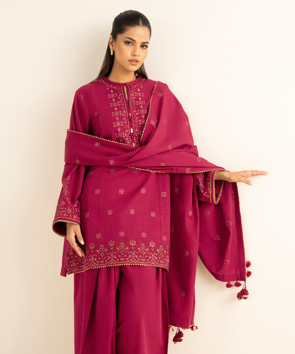 3 Piece - Embroidered Khaddar Suit