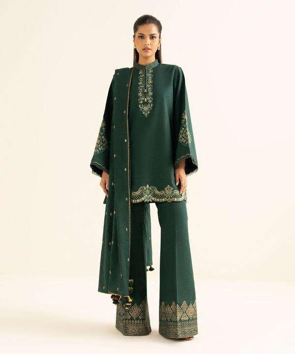 3 Piece - Embroidered Khaddar Suit