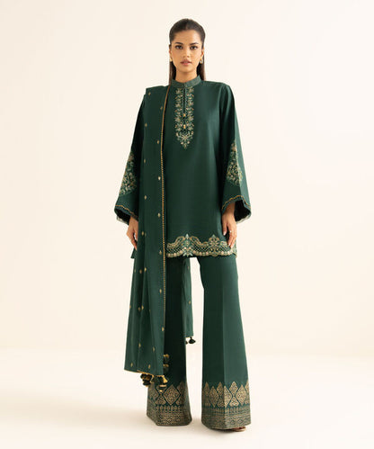 3 Piece - Embroidered Khaddar Suit