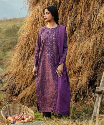 3 Piece - Embroidered Khaddar Suit
