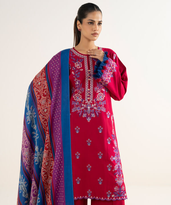 3 Piece - Embroidered Twill Suit