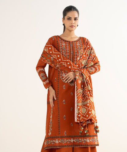3 Piece - Embroidered Khaddar Suit