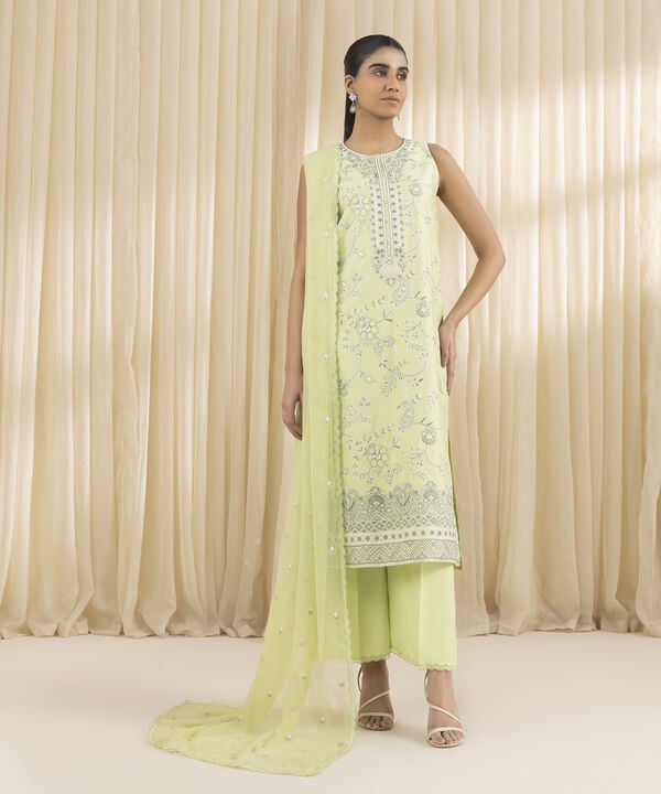 3 Piece - Embroidered Net Suit (Unstitched)
