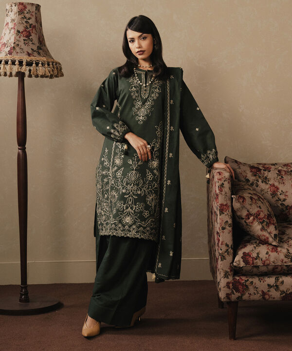 3 Piece - Embroidered Khaddar Suit
