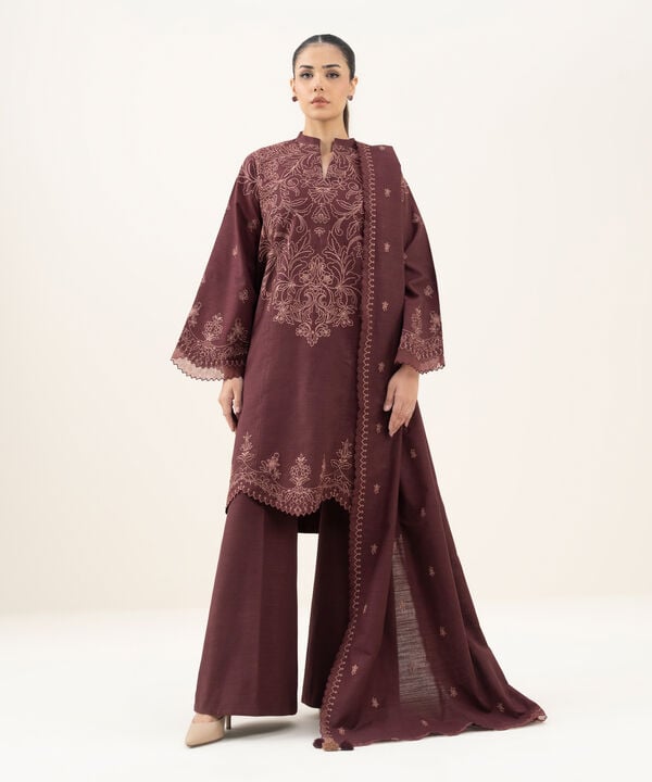 3 Piece - Embroidered Khaddar Suit