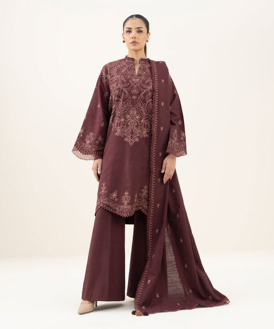 3 Piece - Embroidered Khaddar Suit