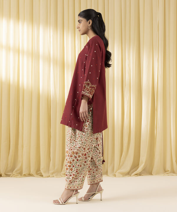 3 Piece - Embroidered Dobby Suit (Unstitched)