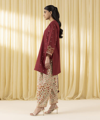 3 Piece - Embroidered Dobby Suit (Unstitched)