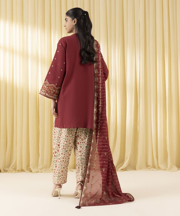 3 Piece - Embroidered Dobby Suit (Unstitched)