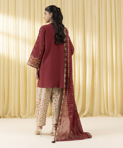 3 Piece - Embroidered Dobby Suit (Unstitched)