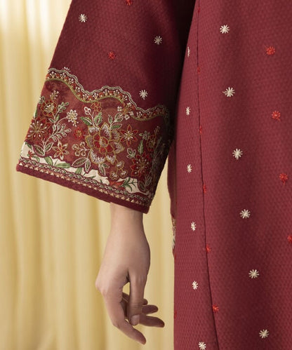 3 Piece - Embroidered Dobby Suit (Unstitched)