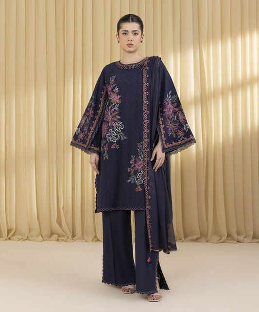 3 Piece - Embroidered Cotton Jacquard Suit (Unstitched)