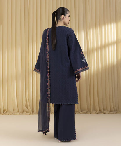3 Piece - Embroidered Cotton Jacquard Suit (Unstitched)