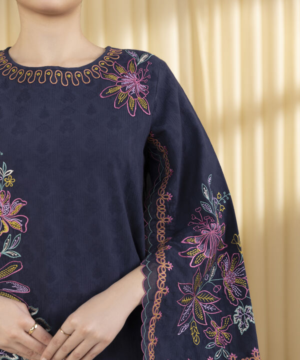 3 Piece - Embroidered Cotton Jacquard Suit (Unstitched)