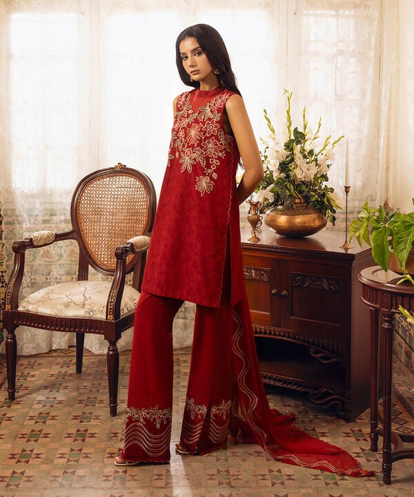 3 Piece - Embroidered Cotton Jacquard Suit (Unstitched)