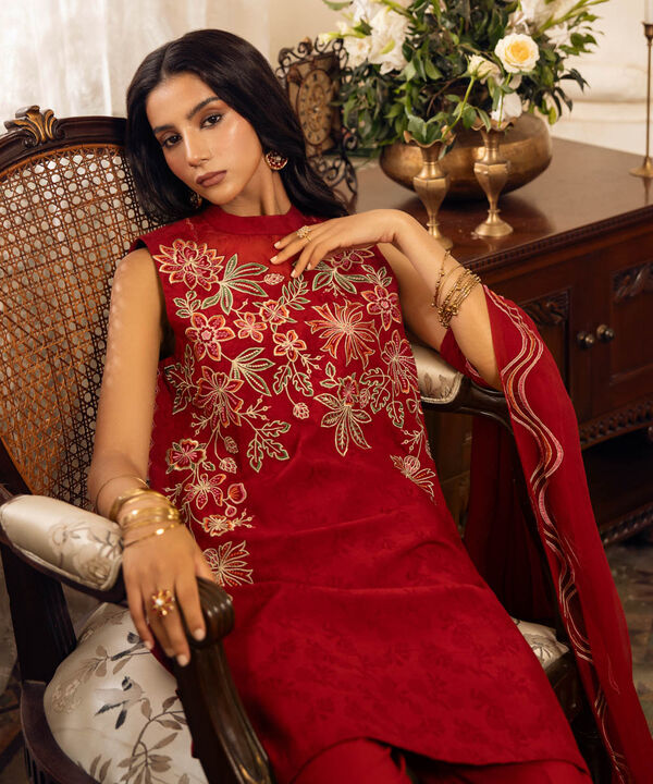 3 Piece - Embroidered Cotton Jacquard Suit (Unstitched)