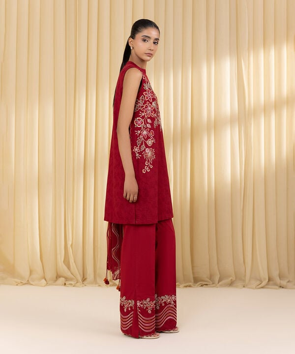 3 Piece - Embroidered Cotton Jacquard Suit (Unstitched)