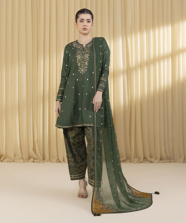 3 Piece - Embroidered Zari Lawn Suit (Unstitched)