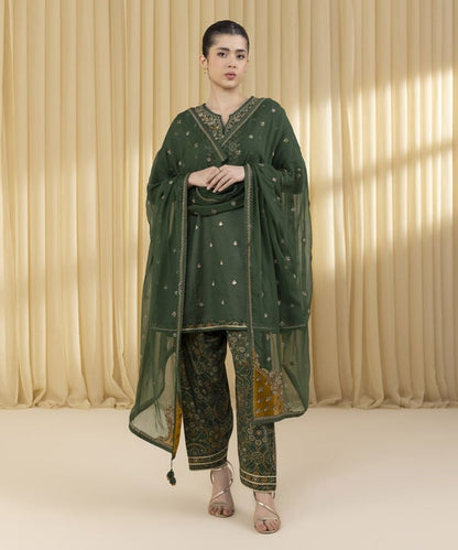 3 Piece - Embroidered Zari Lawn Suit (Unstitched)