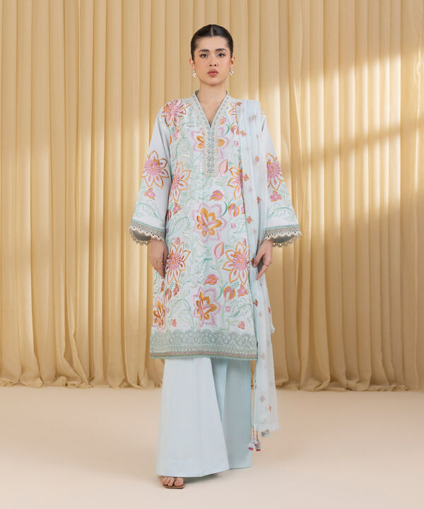 3 Piece - Embroidered Cotton Suit (Unstitched)