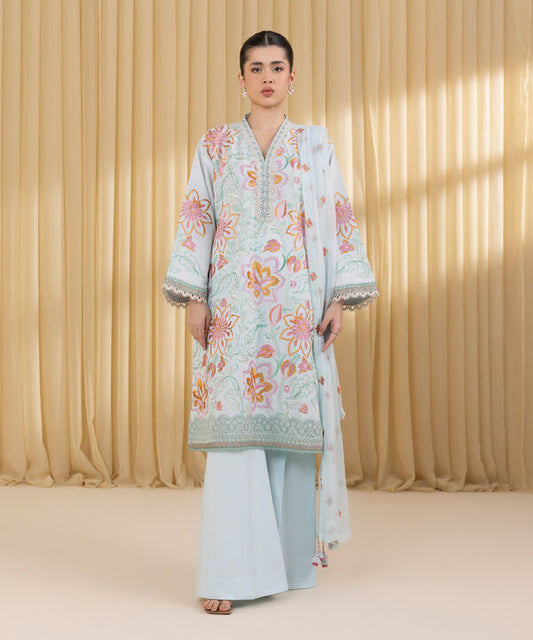 3 Piece - Embroidered Cotton Suit (Unstitched)