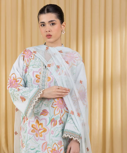 3 Piece - Embroidered Cotton Suit (Unstitched)