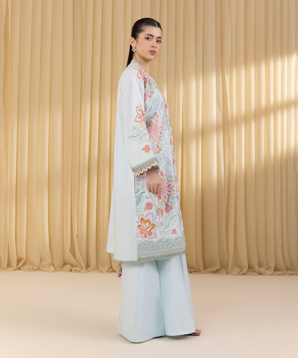 3 Piece - Embroidered Cotton Suit (Unstitched)