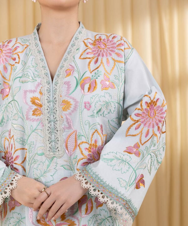 3 Piece - Embroidered Cotton Suit (Unstitched)