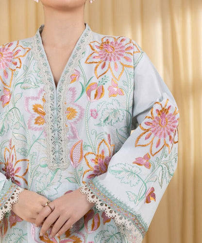 3 Piece - Embroidered Cotton Suit (Unstitched)