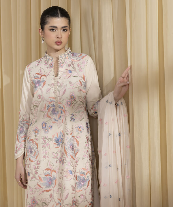 3 Piece - Embroidered Cotton Suit (Unstitched)