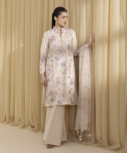3 Piece - Embroidered Cotton Suit (Unstitched)