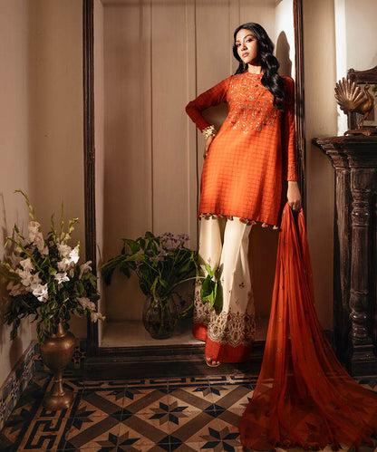 3 Piece - Embroidered Dobby Suit (Unstitched)