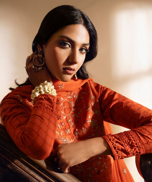 3 Piece - Embroidered Dobby Suit (Unstitched)