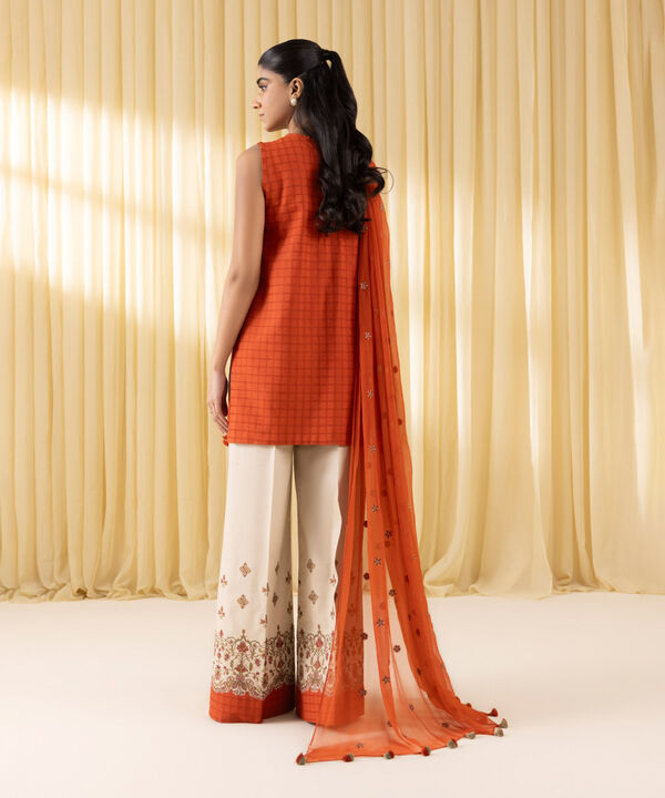 3 Piece - Embroidered Dobby Suit (Unstitched)